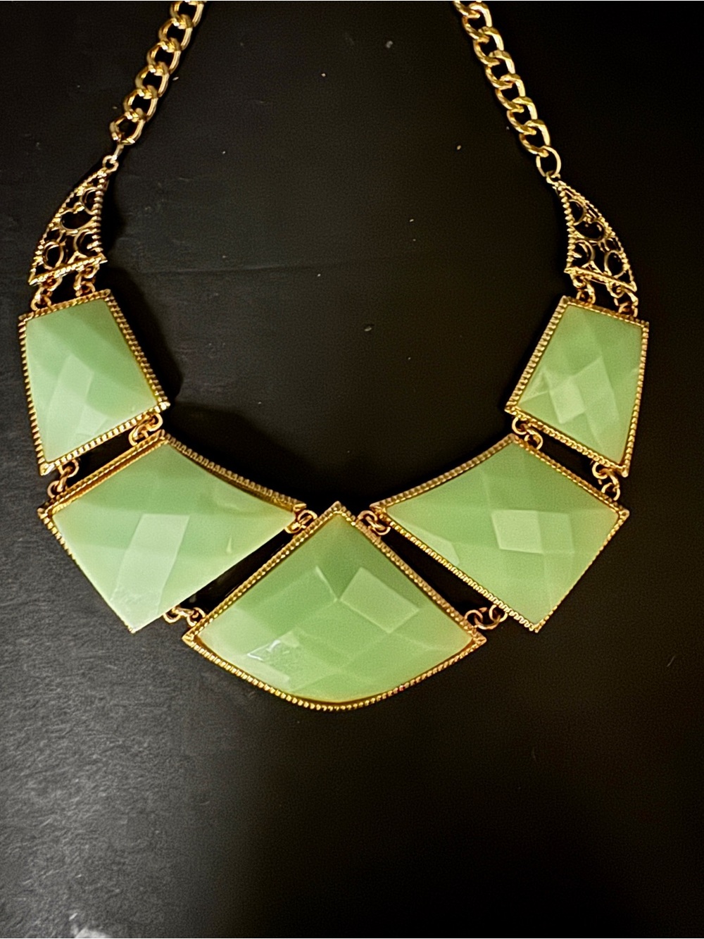 Charming Charlie Mint Green Statement Bib Necklace Geometric Faceted Stones CC